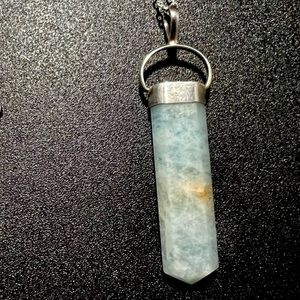 Sterling Silver & Genuine Amazonite Crystal Point Pendant on Sterling Chain